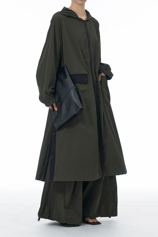 SnapHood Green Zippered Trench Coat