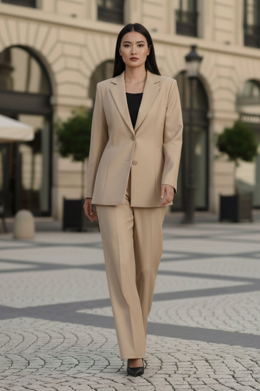 Beige Blazer and Pant Coord set