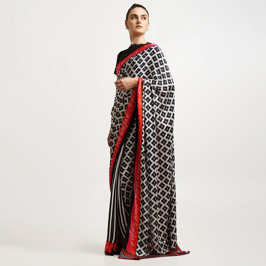 Black & White Quotation Modal Satin Saree