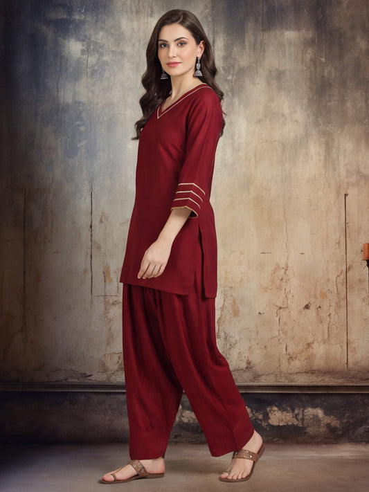 Solid Silk Blend Kurts Set