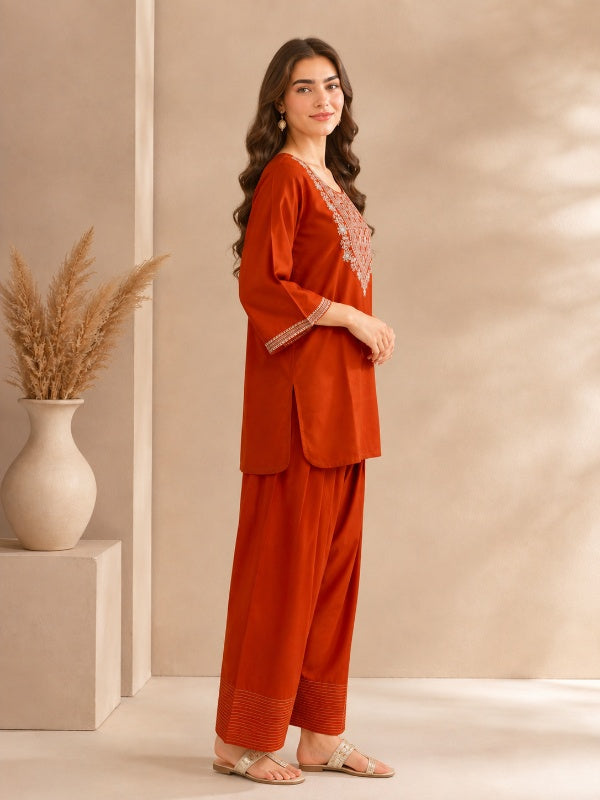 Floral Embroidered Straight Kurta Set