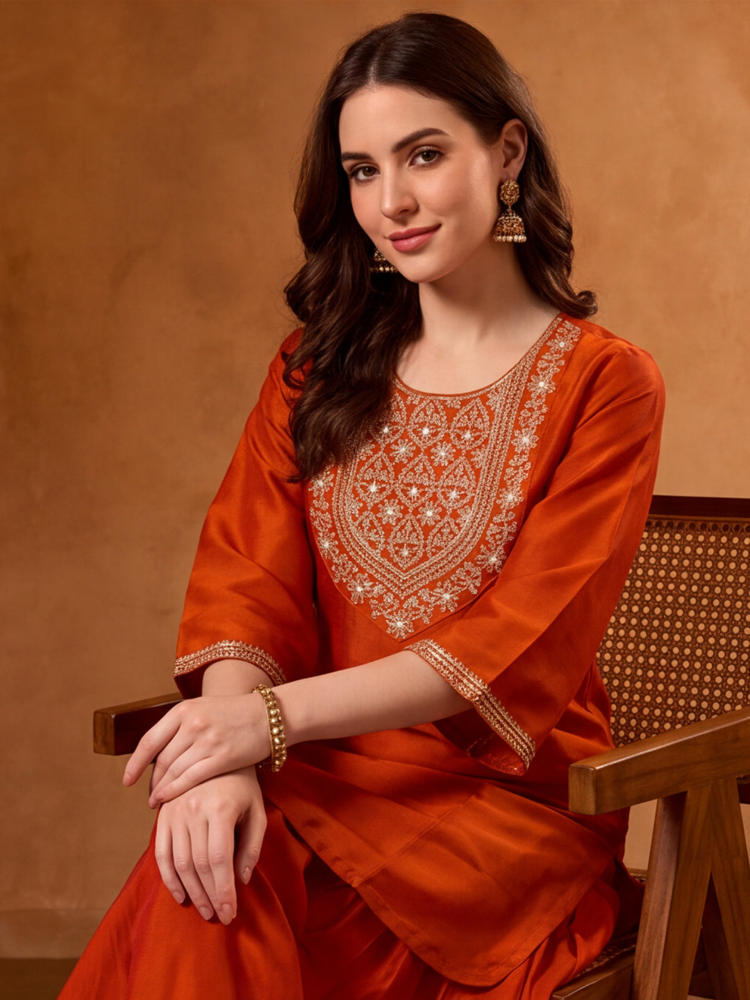Floral Embroidered Straight Kurta Set