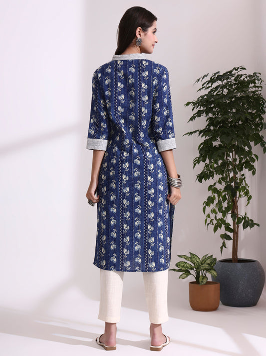 Floral Embroidered Straight Cotton Kurta