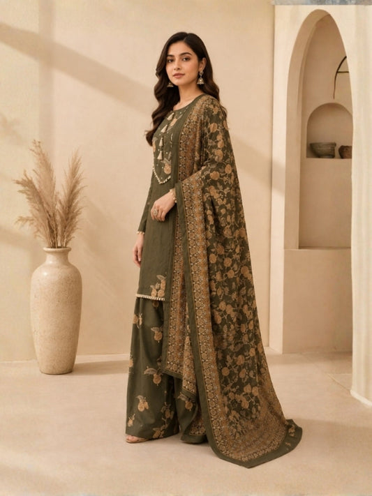 Floral Embroidered Straight Cotton Set
