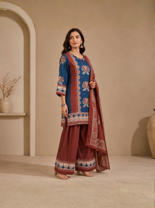 Floral Embroidered Straight Cotton Set