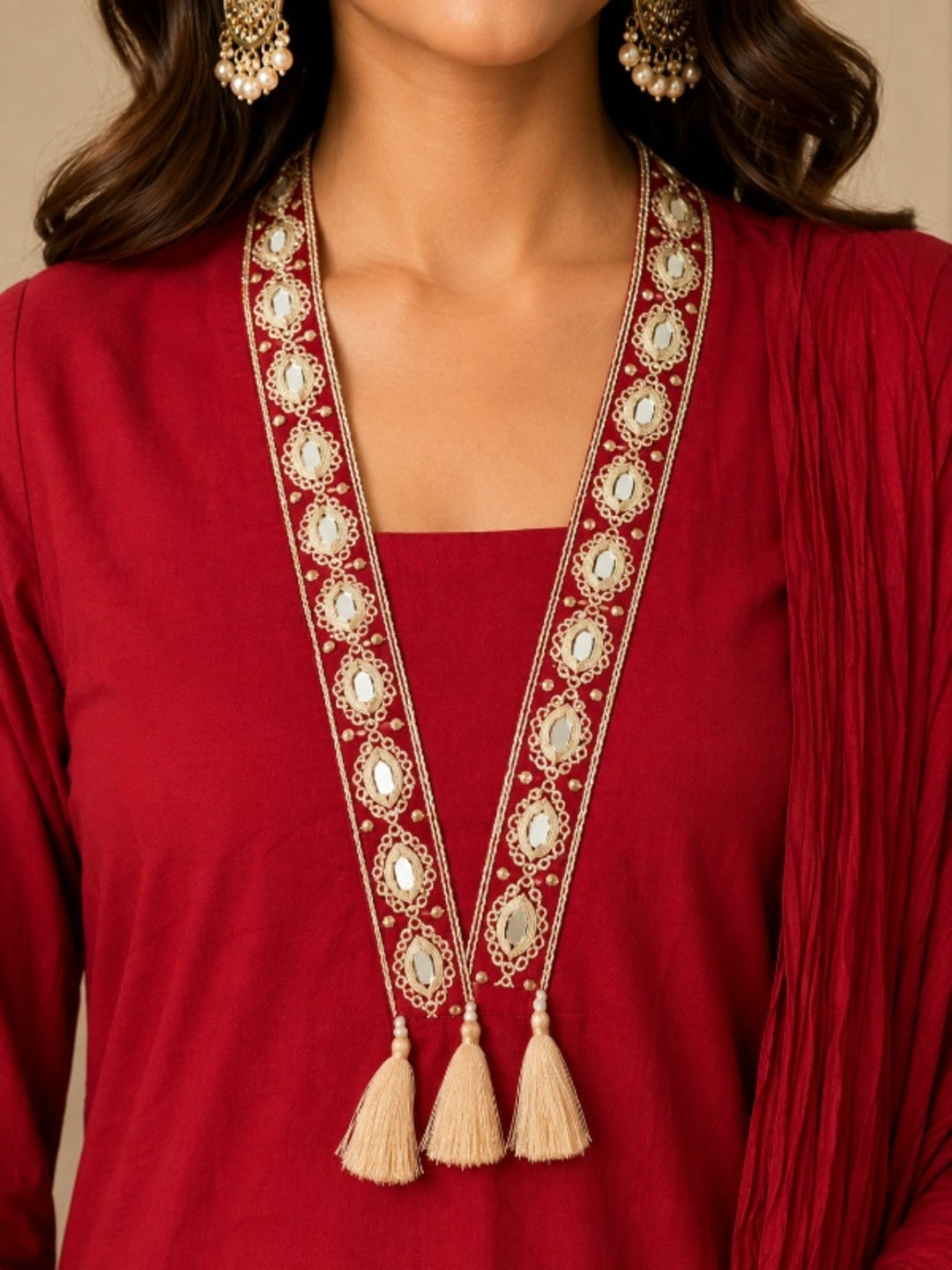 Floral Embroidered A-Line Cotton Set
