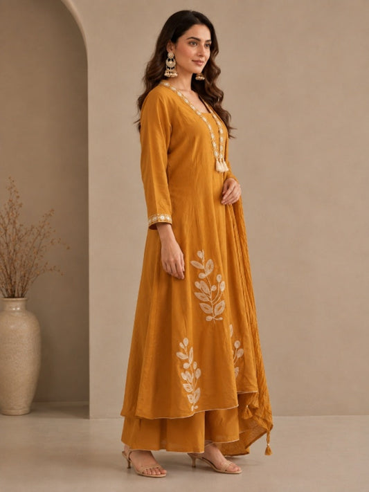 Floral Embroidered A-Line Cotton Set