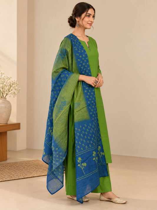 Solid Embroidered Straight Kurta Set
