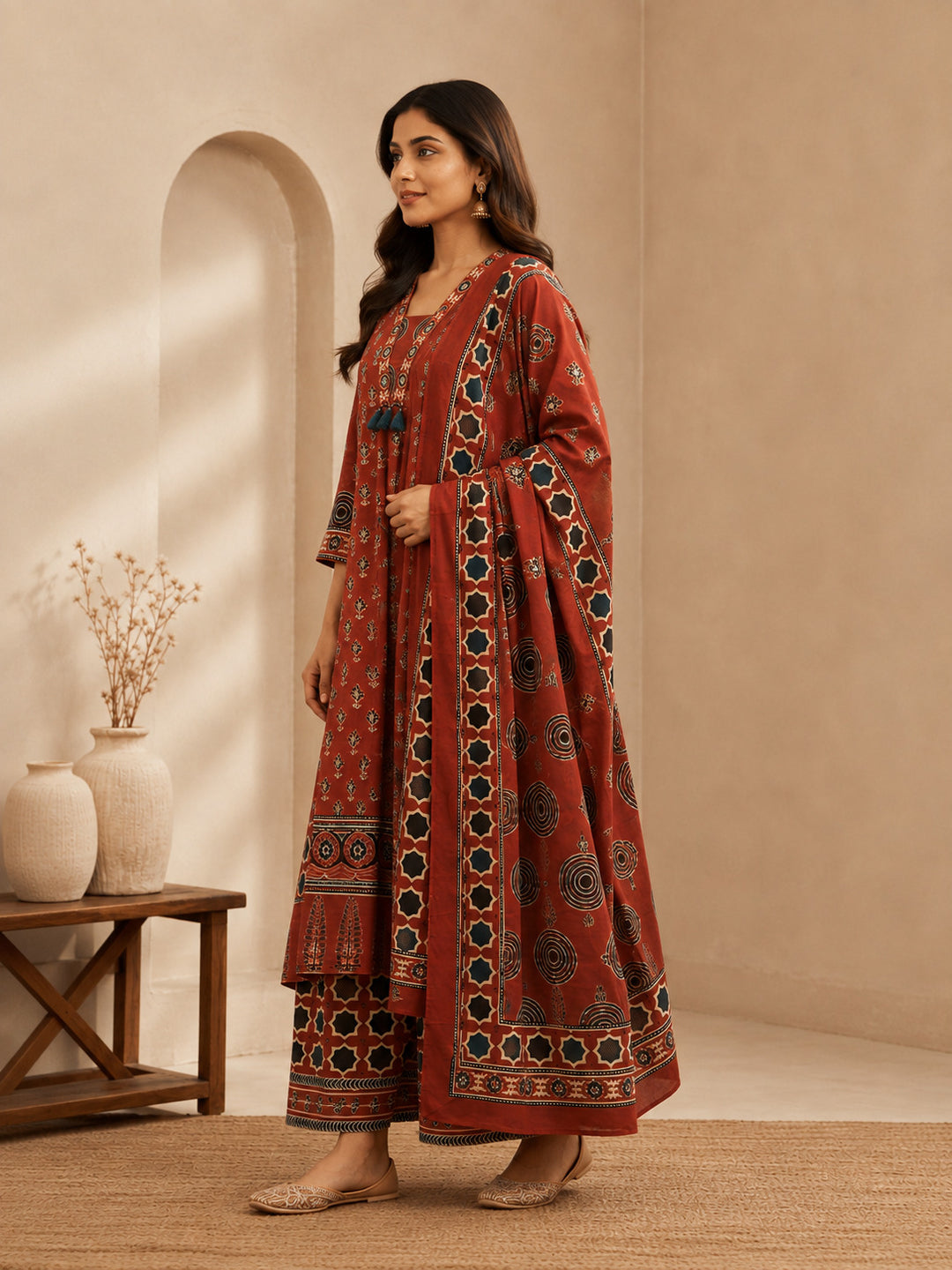 Floral Printed A-Line Cotton Set