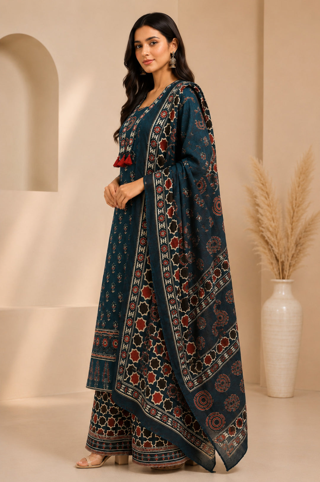 Floral Printed A-Line Cotton Set