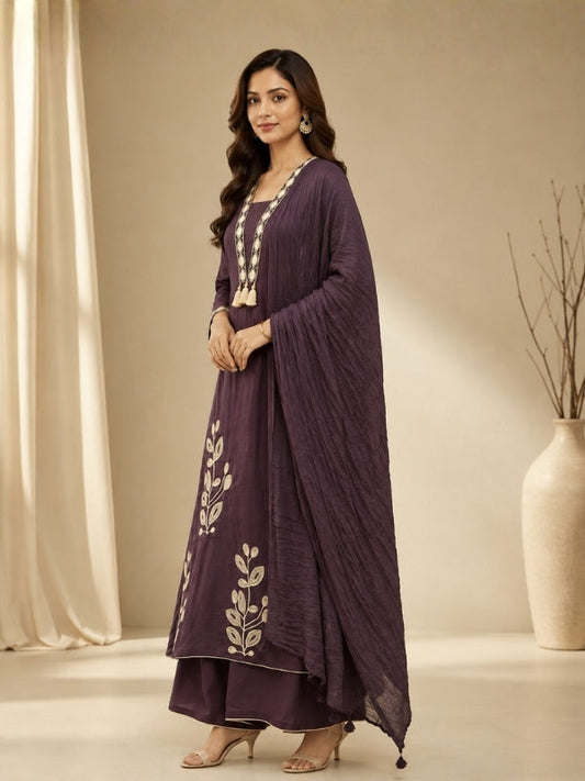 Floral Embroidered A-Line Cotton Set