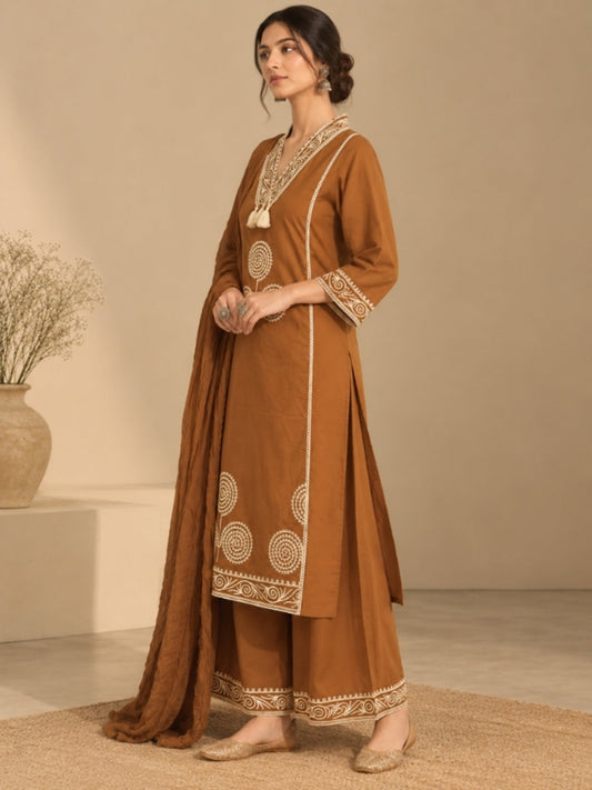 Floral Embroidered Straight Cotton Set