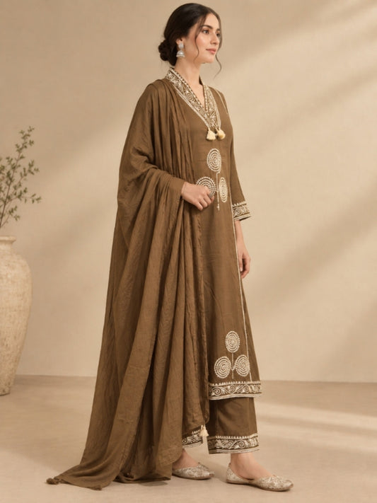 Floral Embroidered Straight Cotton Set