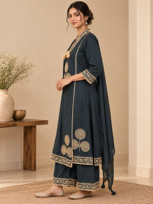 Floral Embroidered Straight Cotton Set