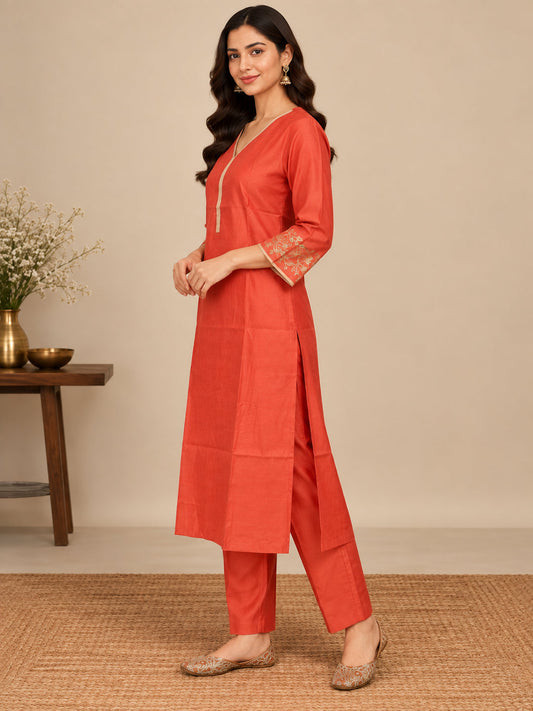 Solid Straight Silk Kurta Set