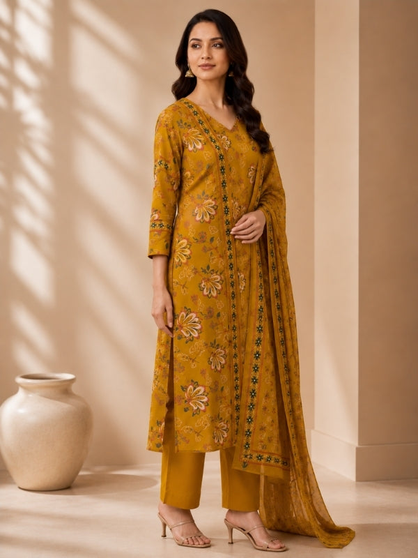 Floral Printed Straight Cotton Set