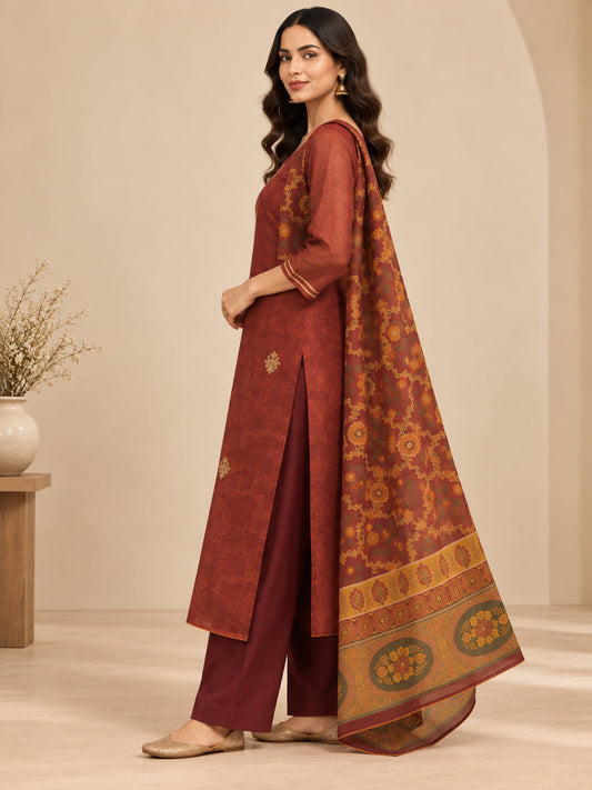 Floral Embroidered Straight Cotton Set