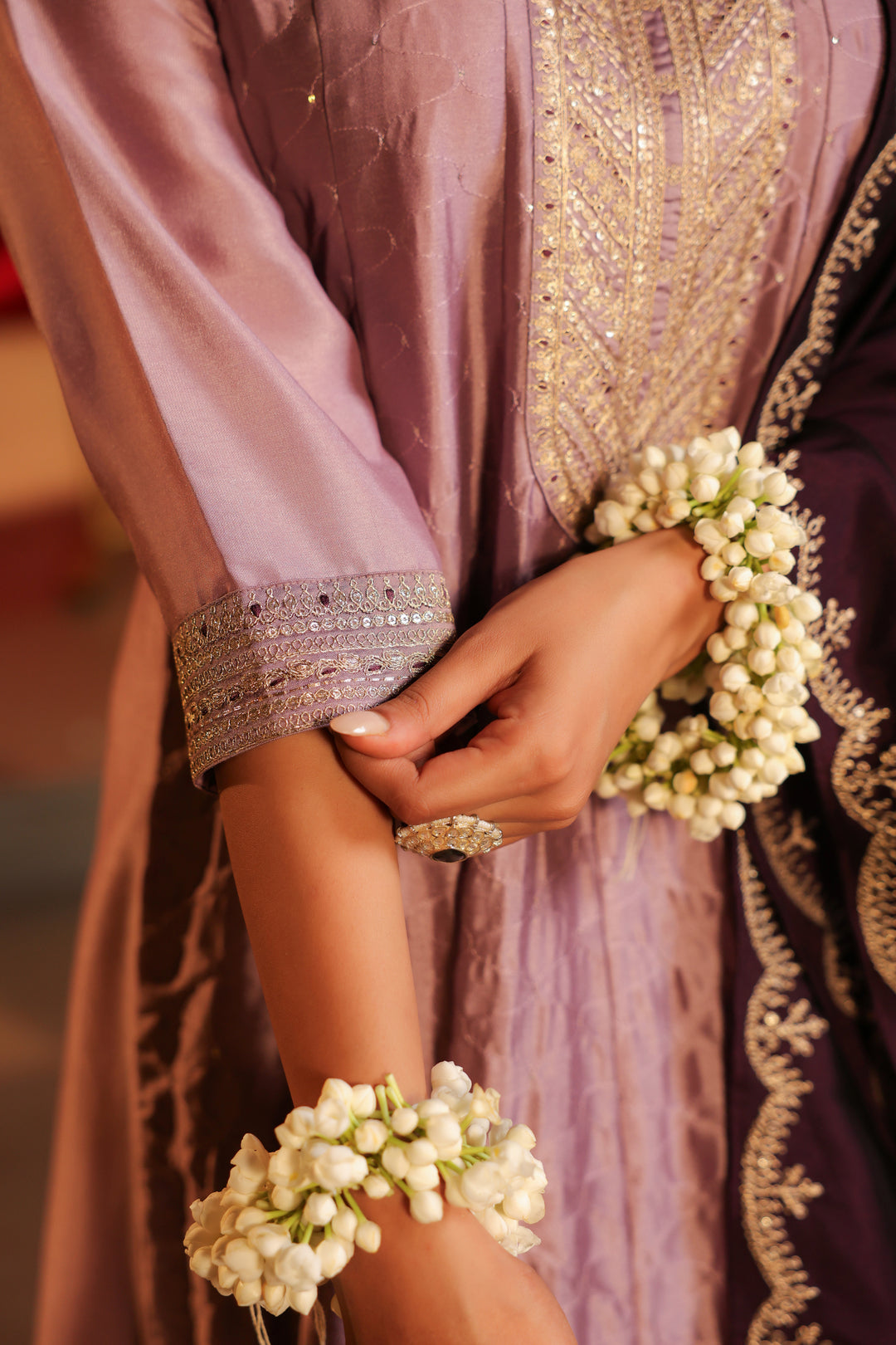 Floral Embroidered A-Line Silk Set