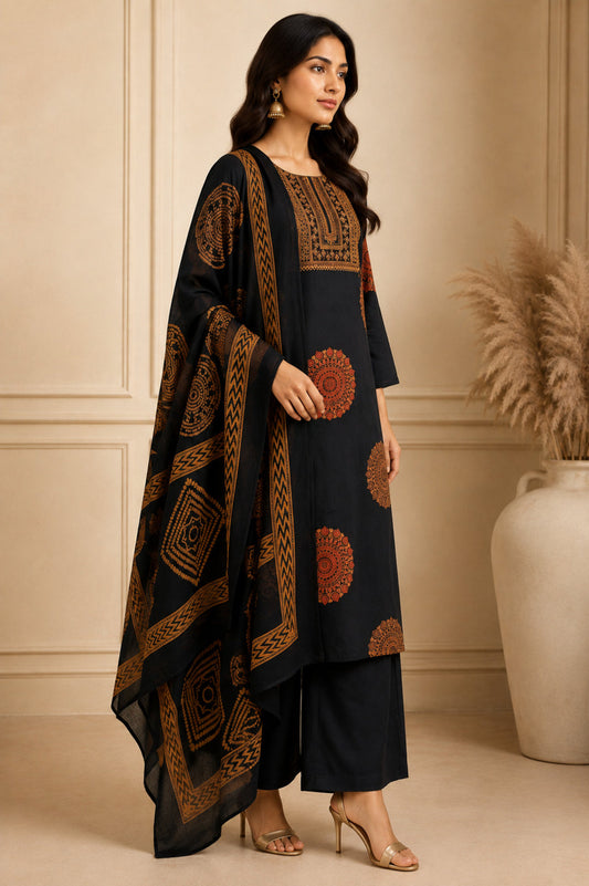 Floral Embroidered Straight Cotton Set