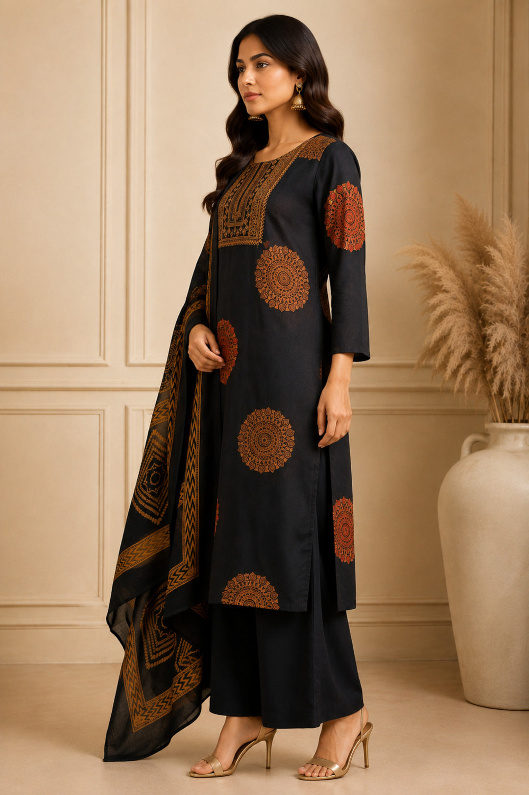 Floral Embroidered Straight Cotton Set