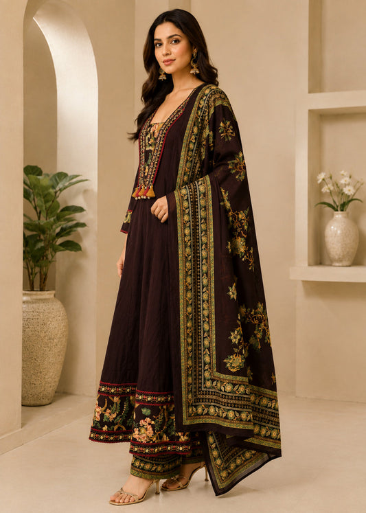 Floral Embroidered A-Line Cotton Set