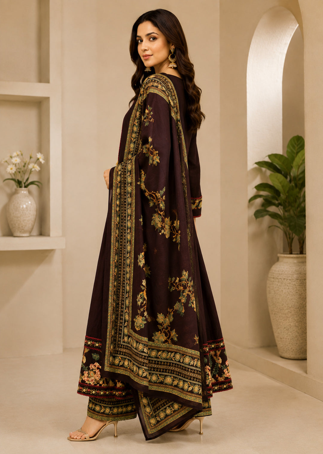 Floral Embroidered A-Line Cotton Set