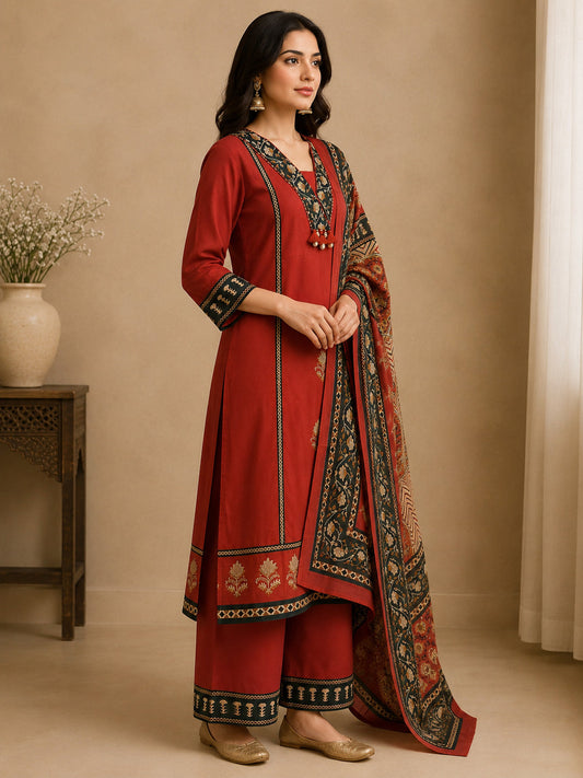Floral Embroidered A-Line Cotton Set