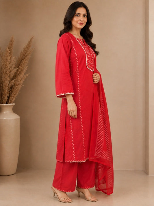 Floral Embroidered Straight Cotton Set