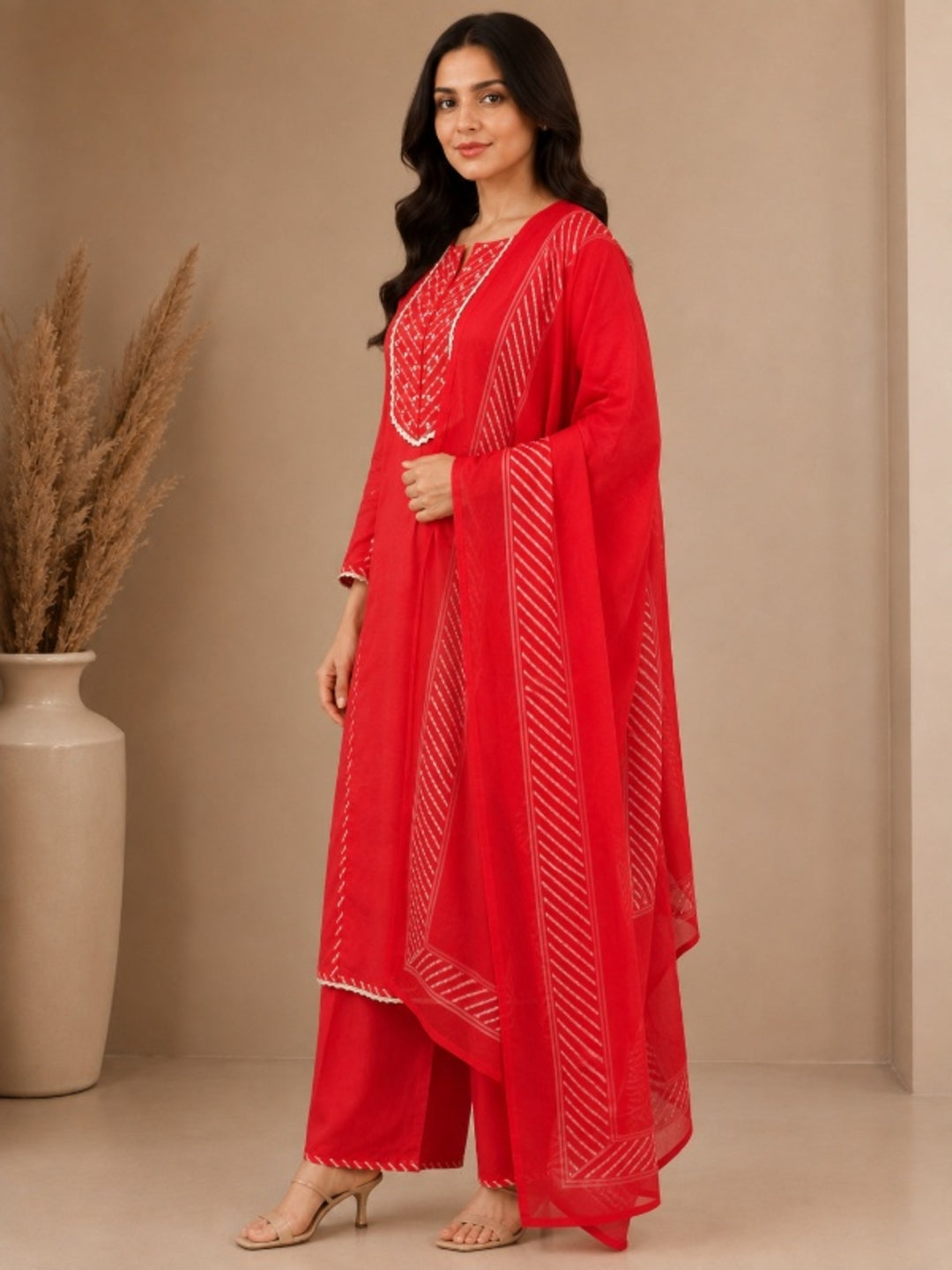 Floral Embroidered Straight Cotton Set