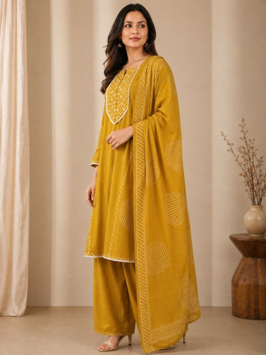 Floral Embroidered Straight Cotton Set