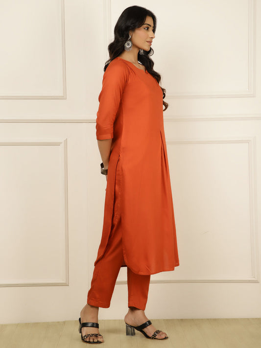 Solid Straight Kurta & Trousers Set