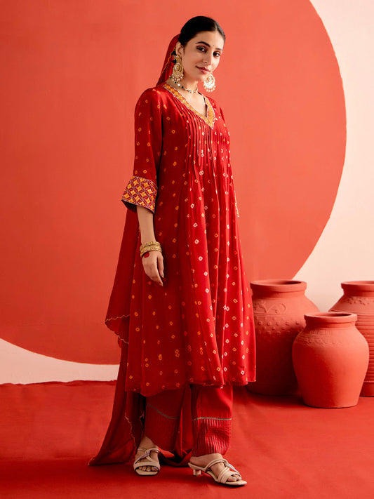 Bandhani Embroidered A-Line Poly Set