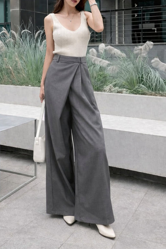 Draped Grey Asymmetrical Pants