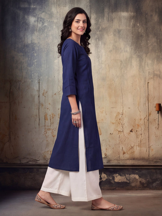Keyhole Solid Staright Three Kurta