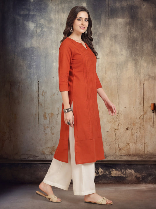 Keyhole Solid Staright Three Kurta