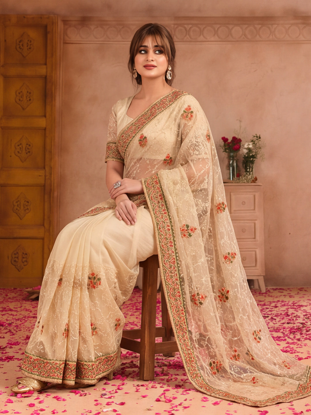 Preety Embroidery Chiku Saree