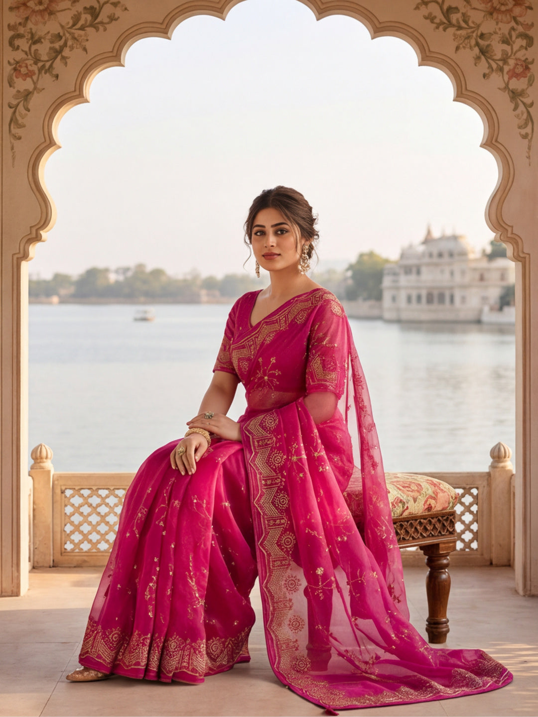Lovely Embroidery Pink Saree