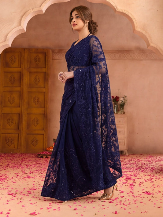 Designer Embroderied Neavy Blue Saree