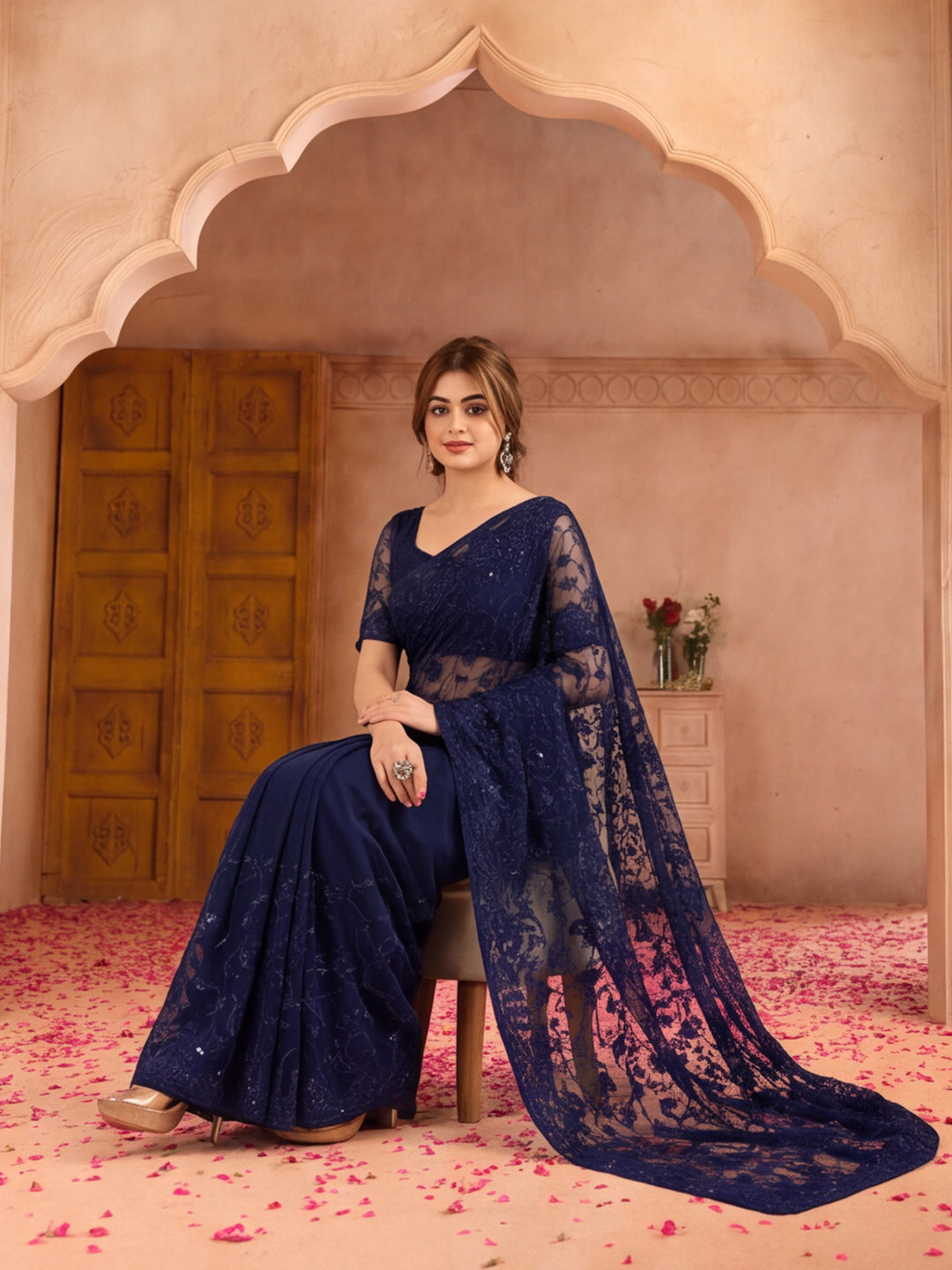 Designer Embroderied Neavy Blue Saree