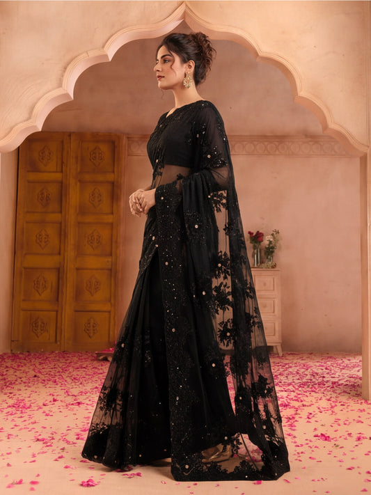 Designer Embroderied Black Saree