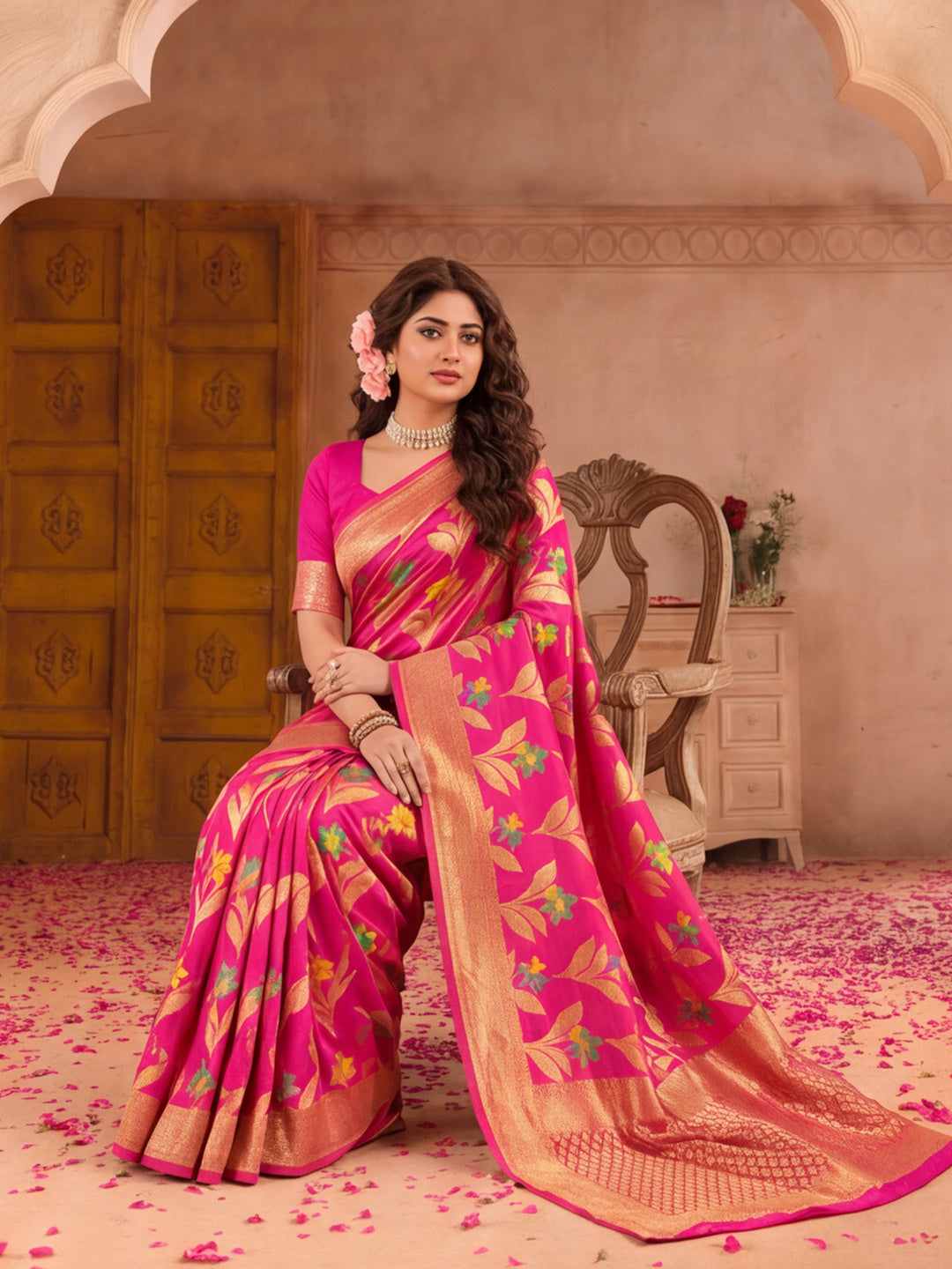 Pink Weaving Cotton Saree