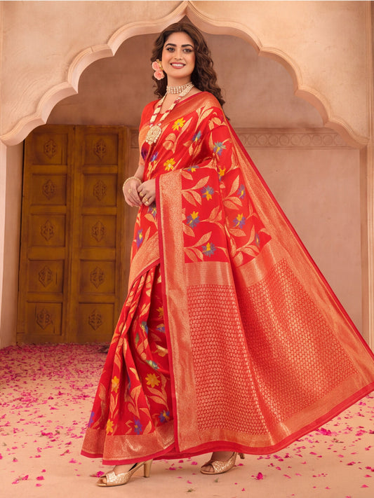 Red Weaving Cotton Saree