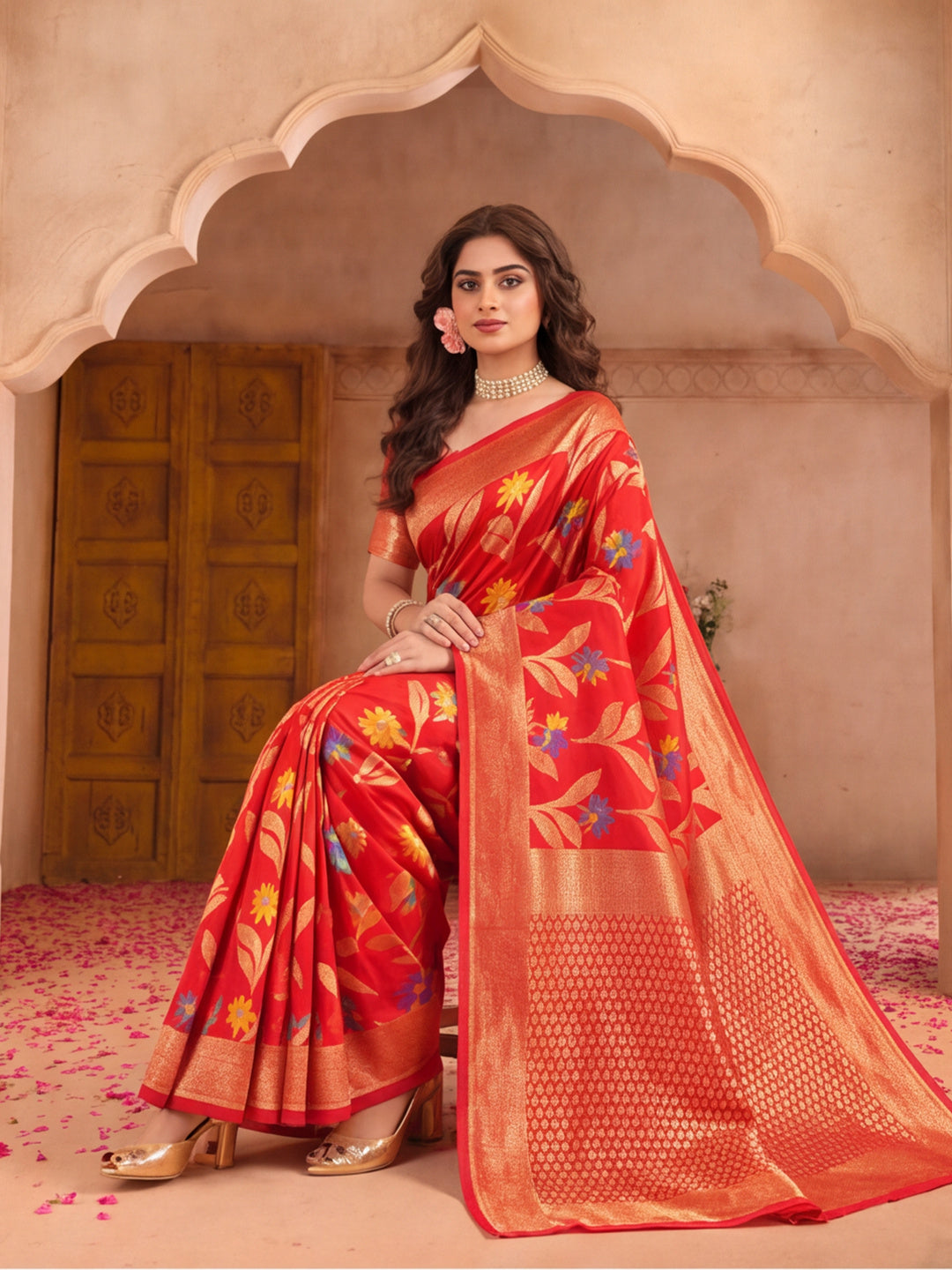Red Weaving Cotton Saree