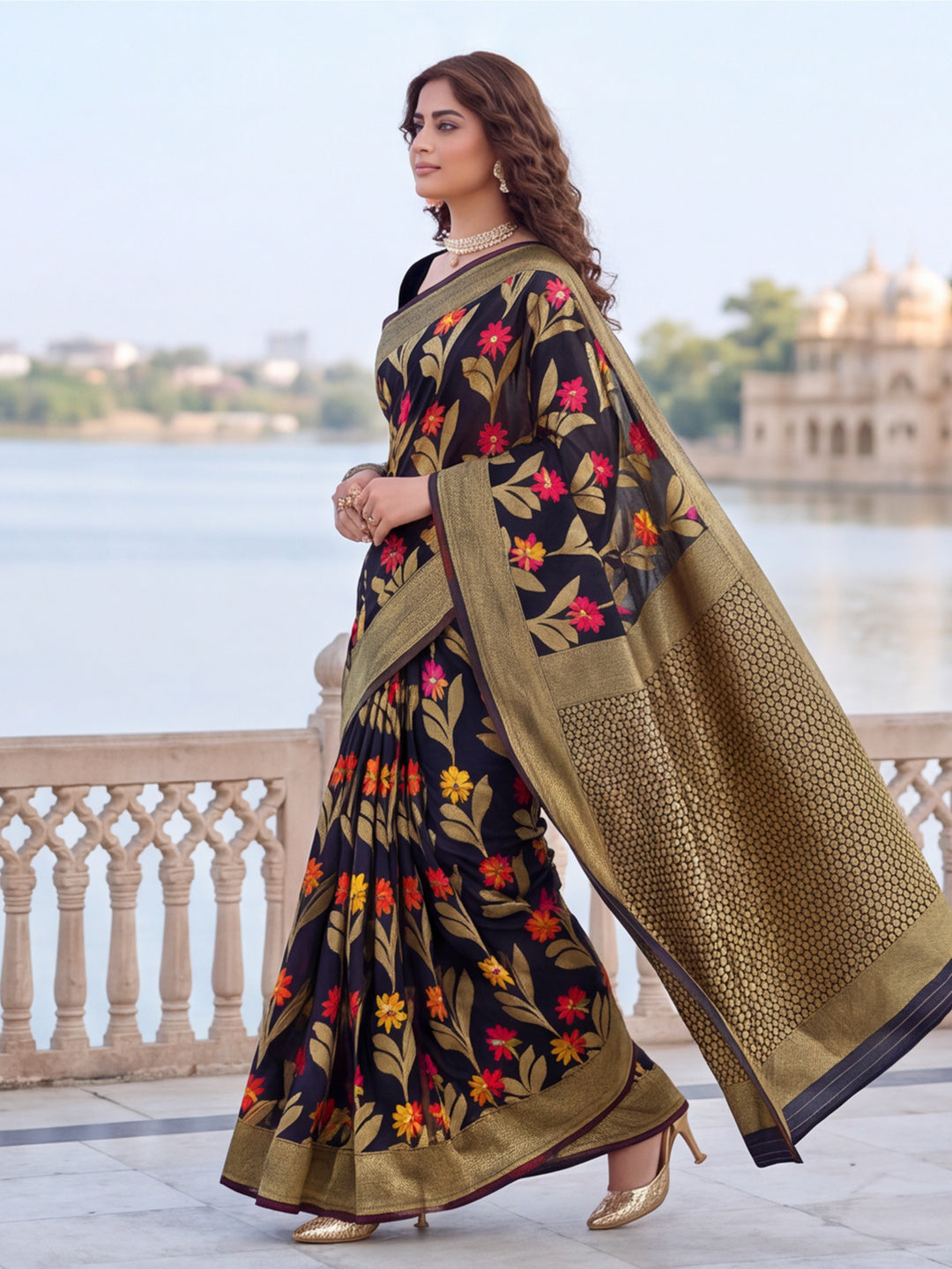 Black Weaving Cotton Saree