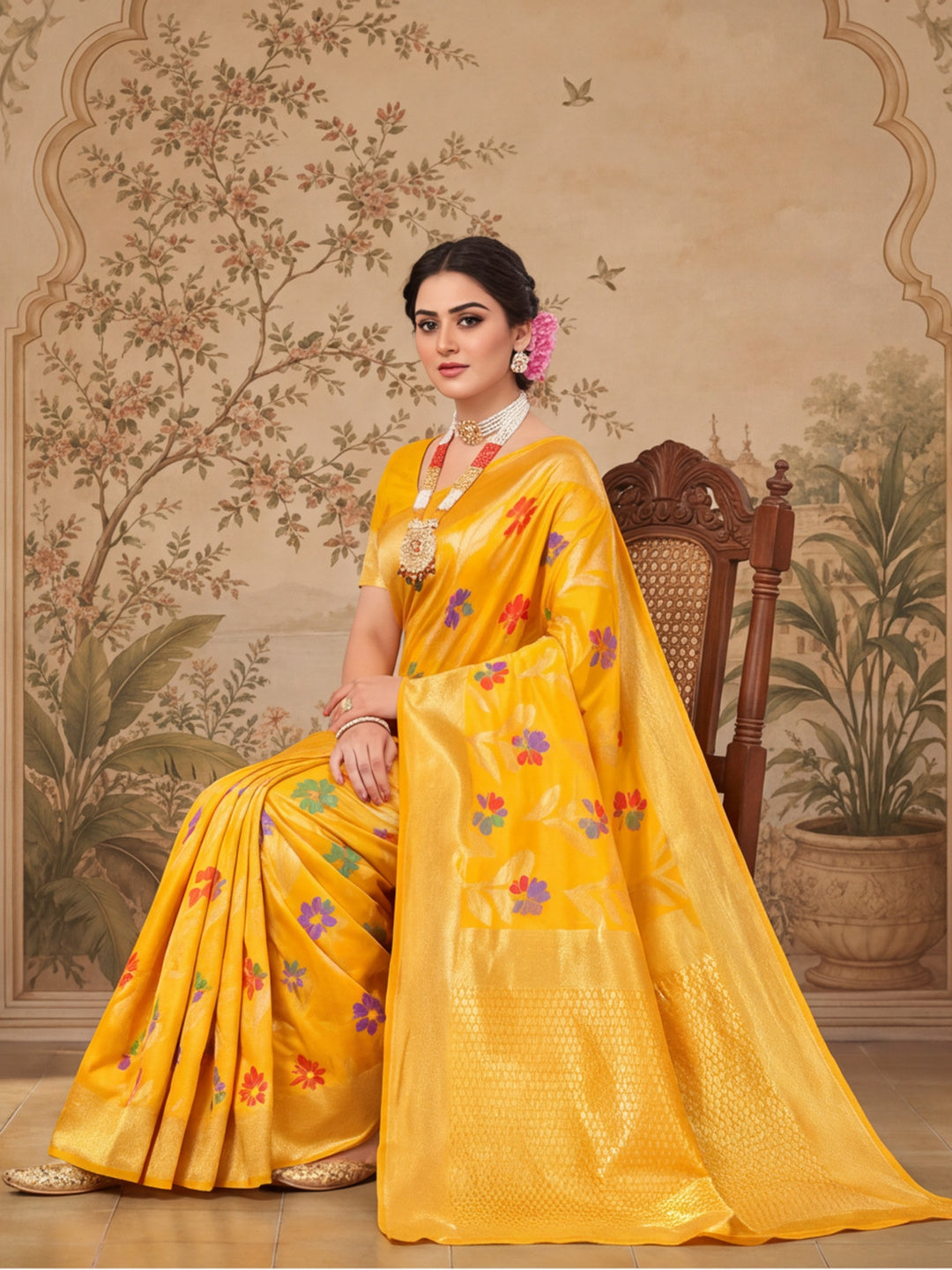 Yellow Weaving Cotton Saree