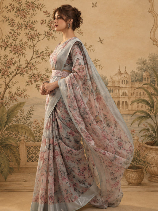 Pastel Floral Digital Print Saree