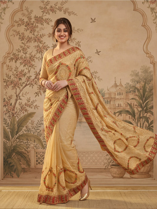 Beautifull Embroderied Chiku Saree