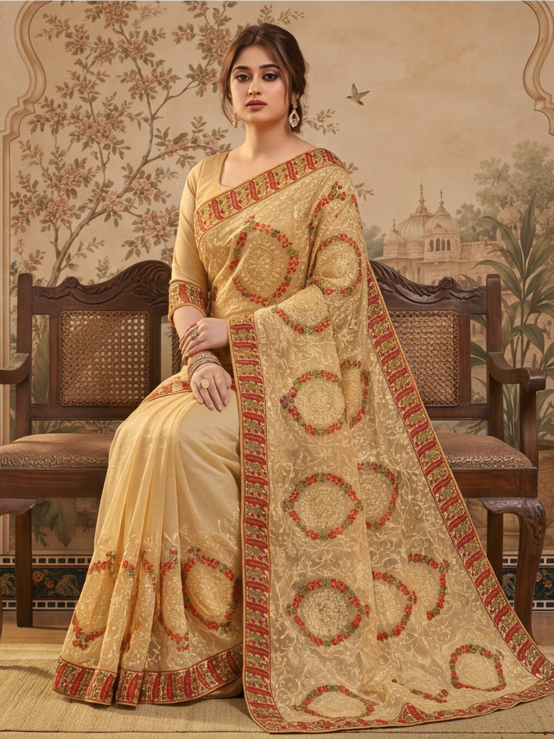 Beautifull Embroderied Chiku Saree