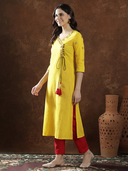 Floral Embroidered A-Line Cotton Kurta