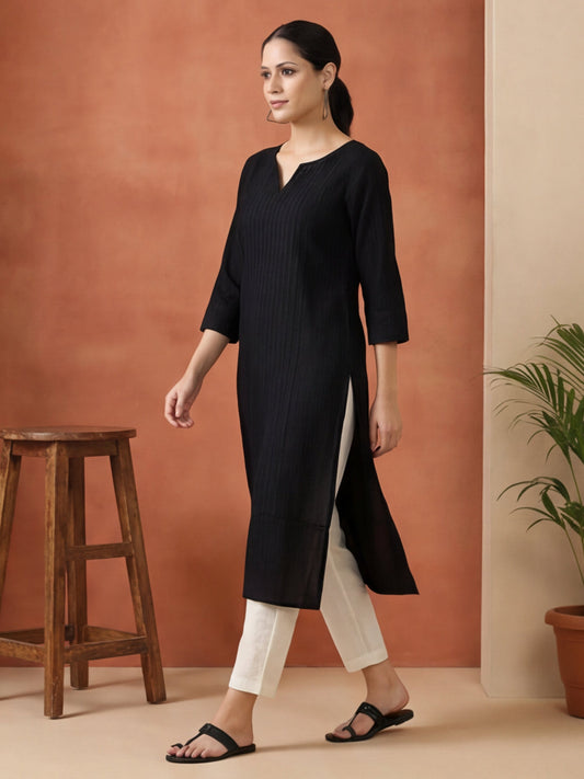 Woven Design Embroidered Straight Cotton Kurta